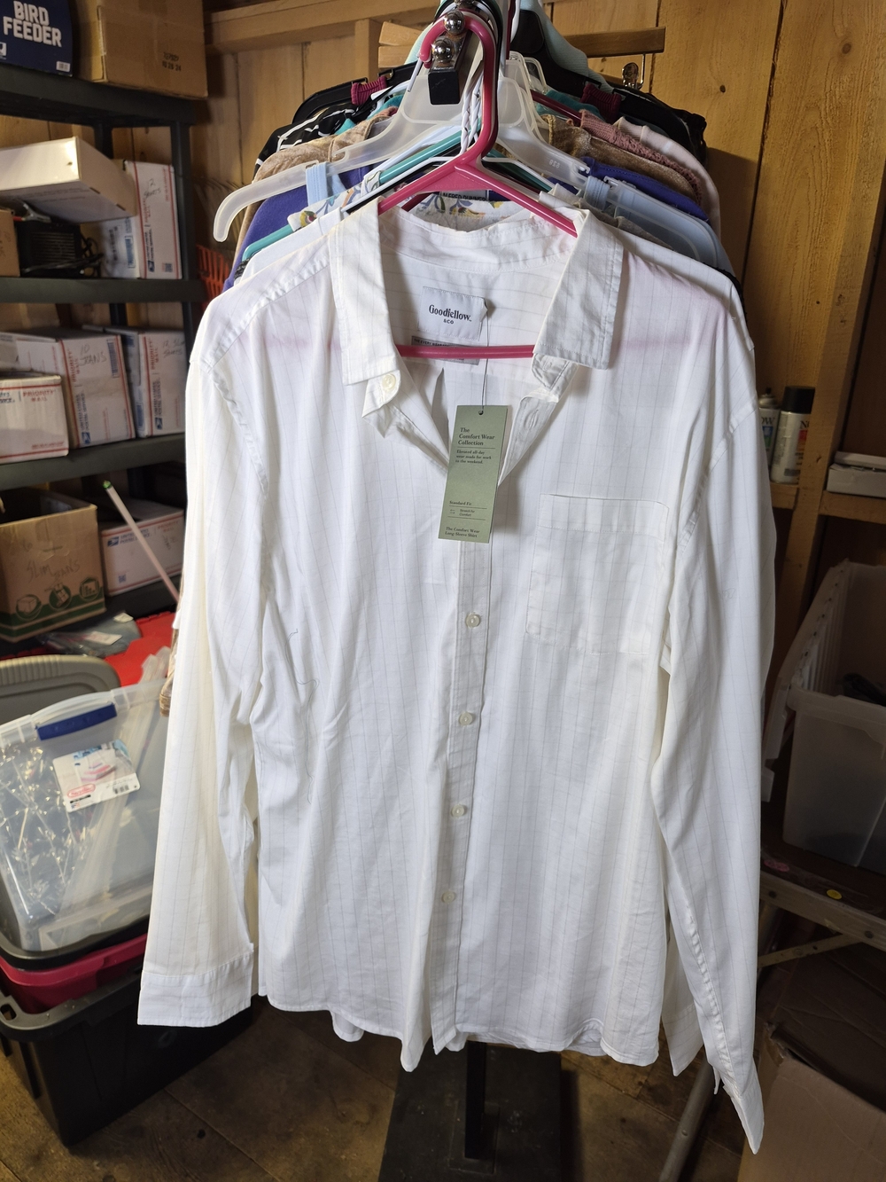 Goodfellow & Co Men’s White Button-Down Long Sleeve Shirt Bin 56